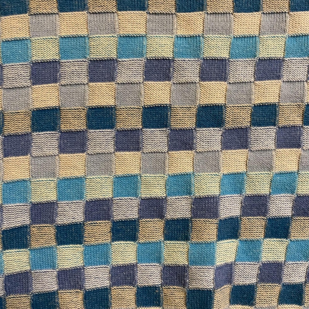 Vtg Tricots St Raphael Sweater Mens XL Blue Geometric Checkerboard 100% Cotton - Picture 3 of 12